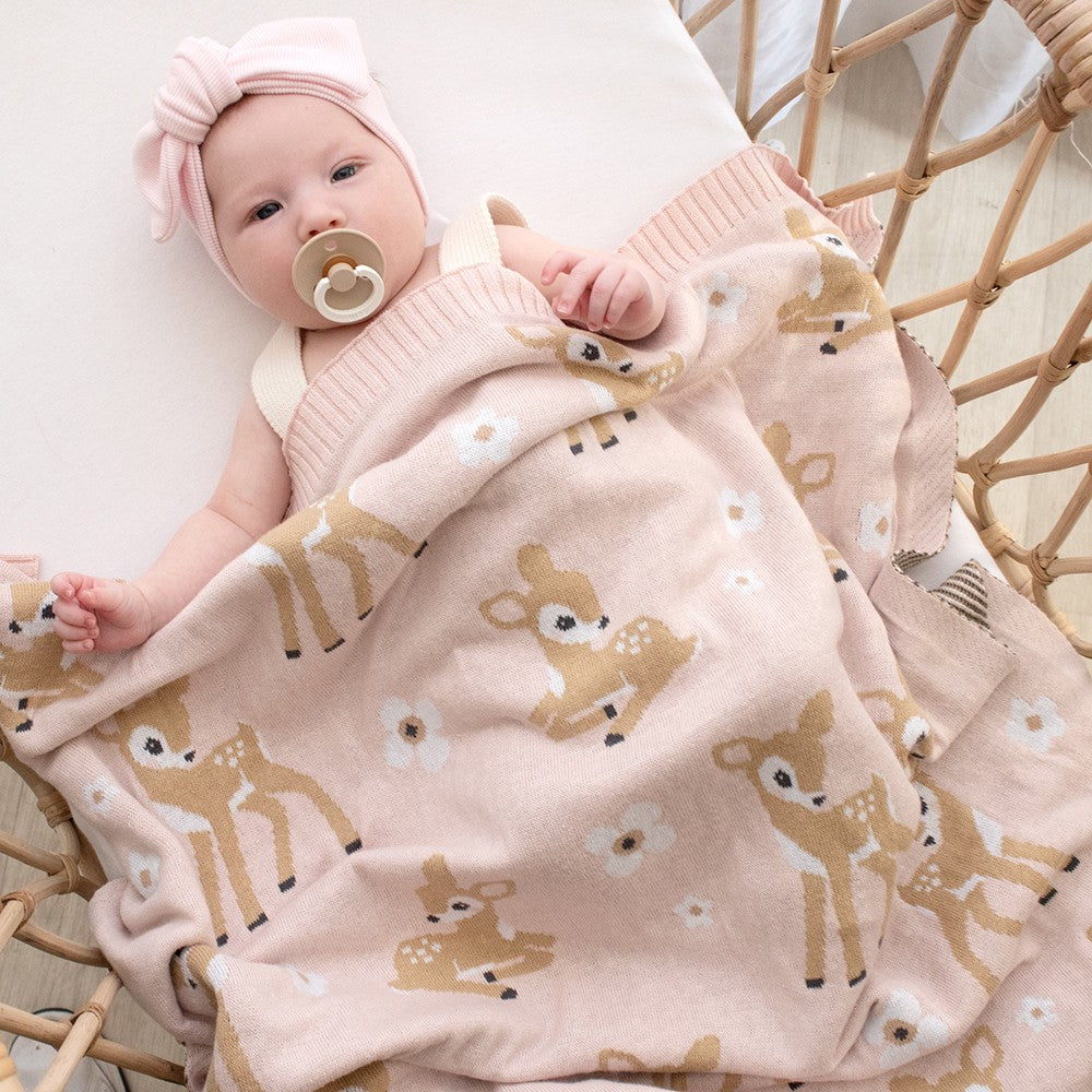 Baby Blanket - 100% Cotton Whimsical Blush Fawn