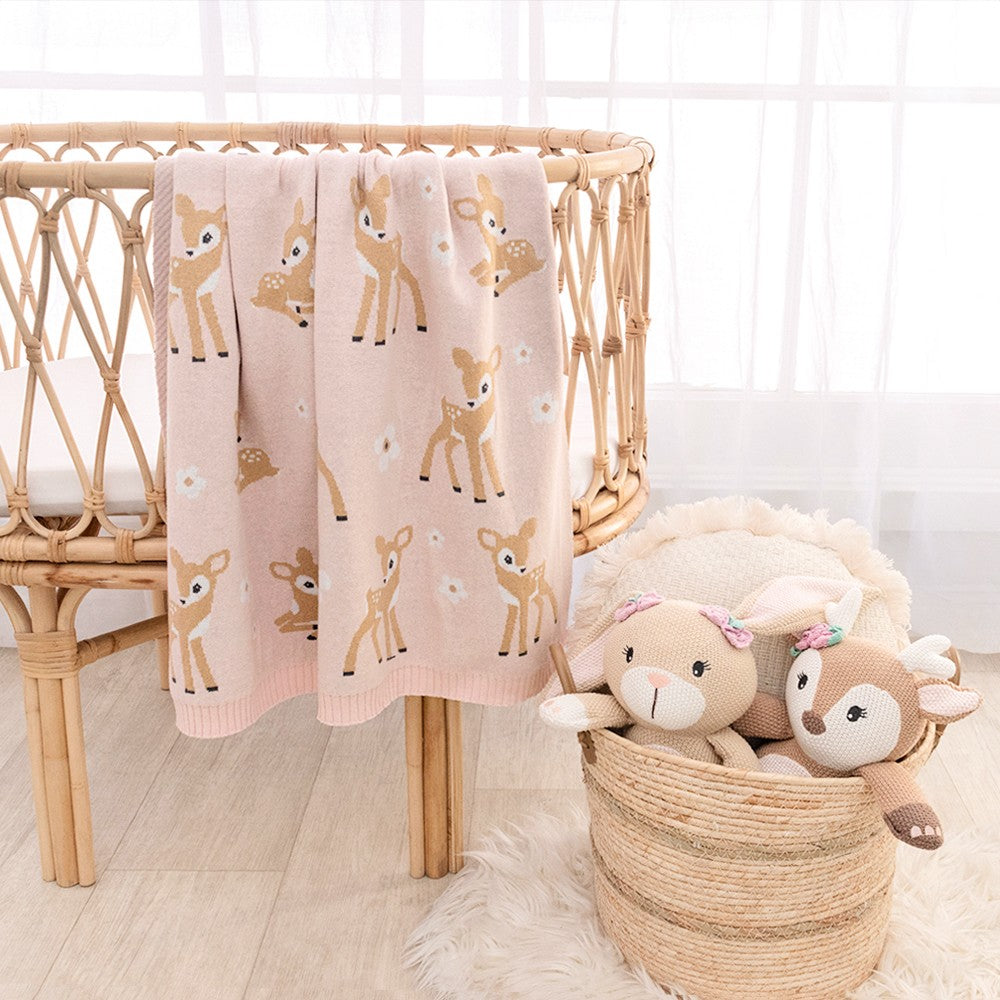 Baby Blanket - 100% Cotton Whimsical Blush Fawn