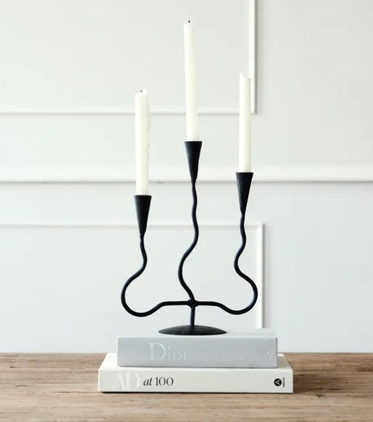 Candle Holder - Wavy - Black