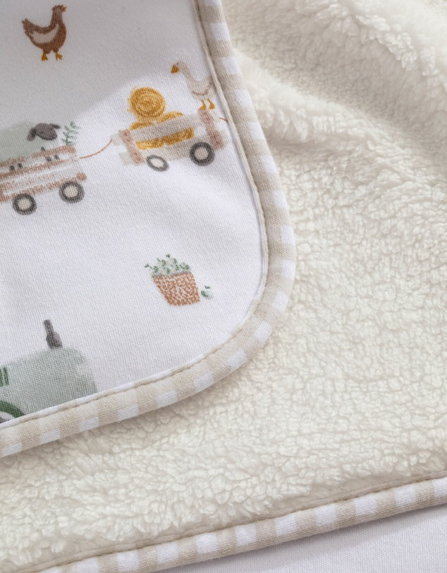 Baby Blanket - Organic Jersey Sherpa Blanket - Tractor Ride