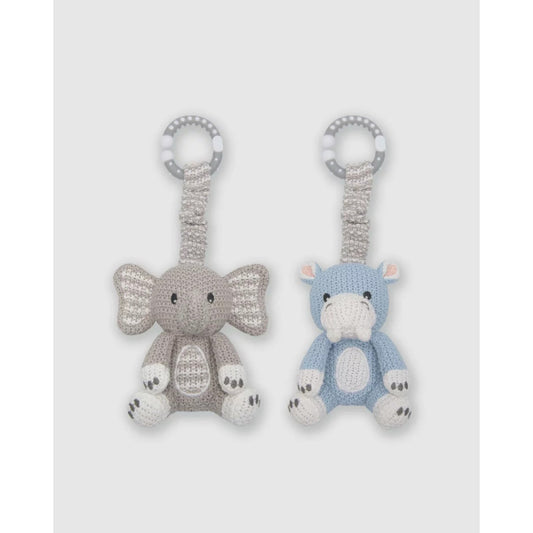 Stroller Toys - Elephant & Hippo - 2 Pack